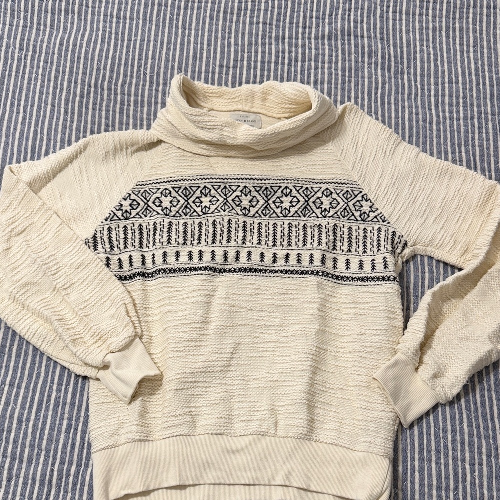 Lucky Brand Cream and Black Patterned Turtleneck Sweater